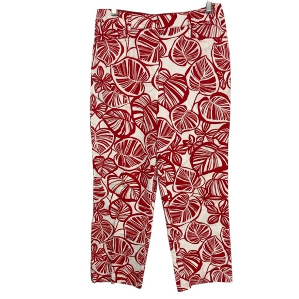 TALBOTS RED WHITE TROPICAL CAPRIS 6
